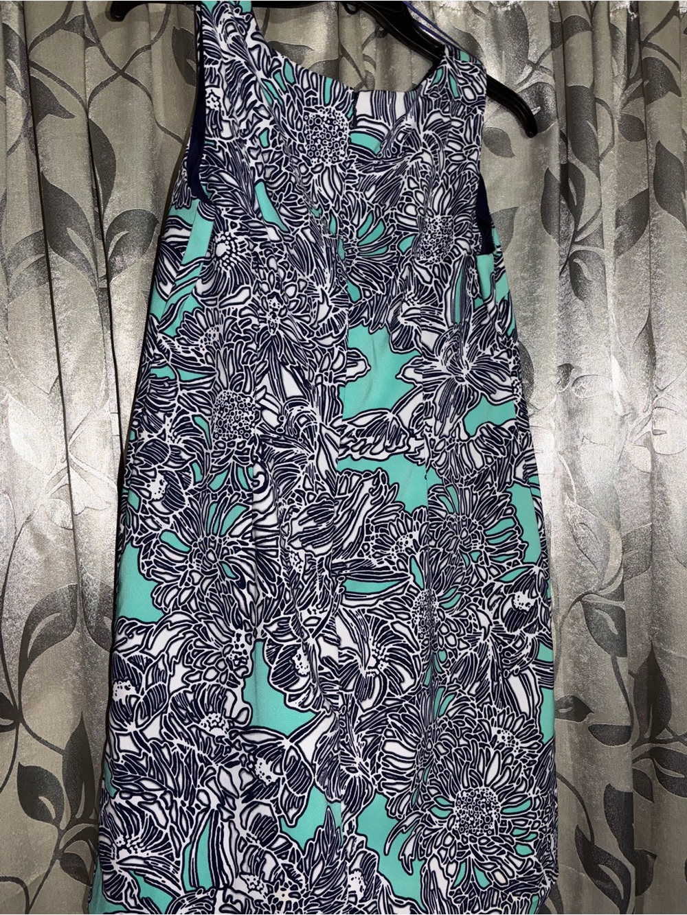 Amanda Lane Aqua and Navy Floral Tank Swim Coverup